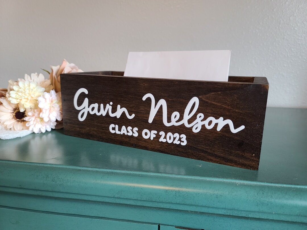 Personalized Graduation Card Box, grad party decor, keepsake gift for graduate, dorm room decor, desk organizer, custom card box | MakerPlace by Michaels Personalized Graduation Card Box, grad party decor, keepsake gift for graduate, dorm room decor, desk organizer, custom card box | MakerPlace by Michaels
